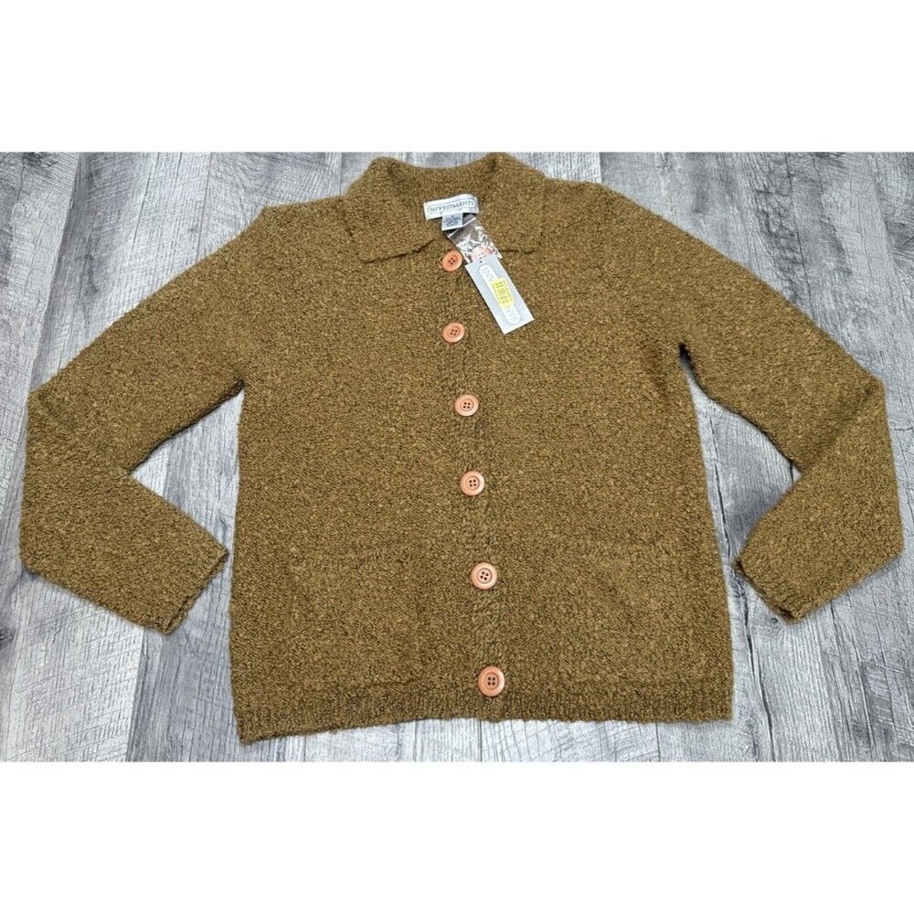 Investments Sweater Cardigan Womens Small Brown Wool Button‎ Pockets Boho NEW